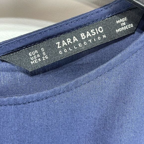 ZARA Basic Collection Top Womens Small Navy Peplum Loose Botton - Picture 5 of 14